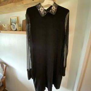 Esqualo Sheer Sleeve Sequin Floral Collar Dress size L